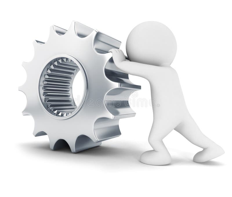 3d white people pushes a gear stock illustration 3d white people pushes a gear stock illustration