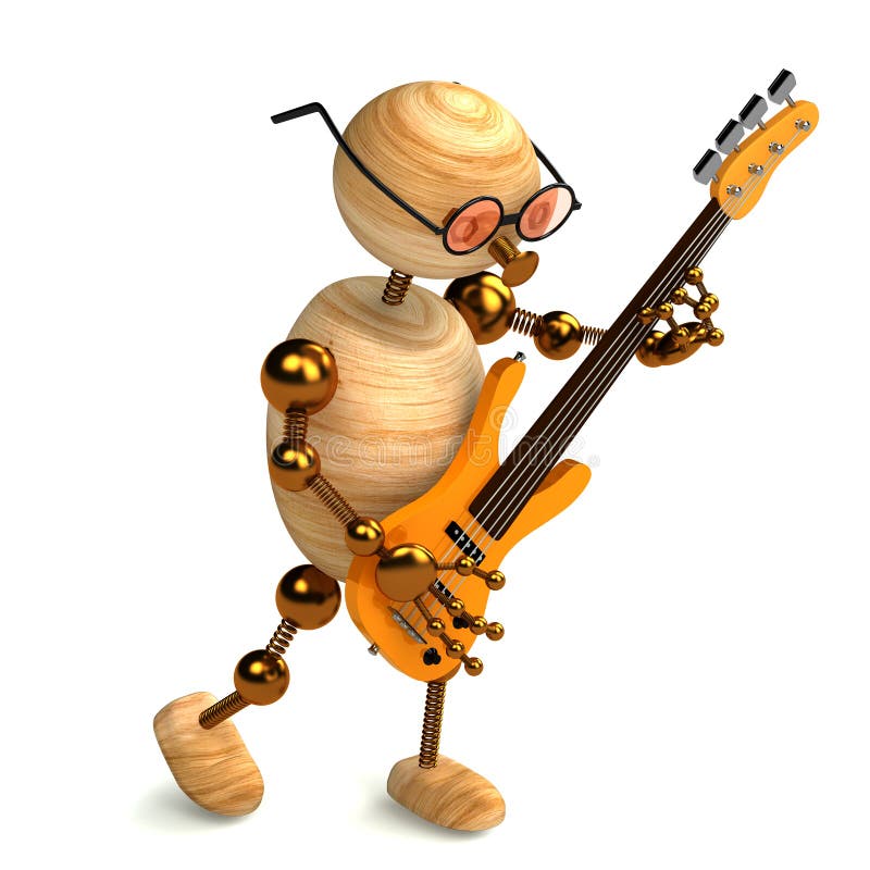 3d wood man bass guitar player