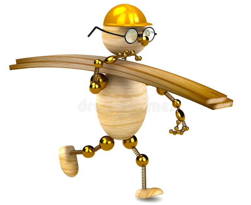 3d wood man carrying lumber