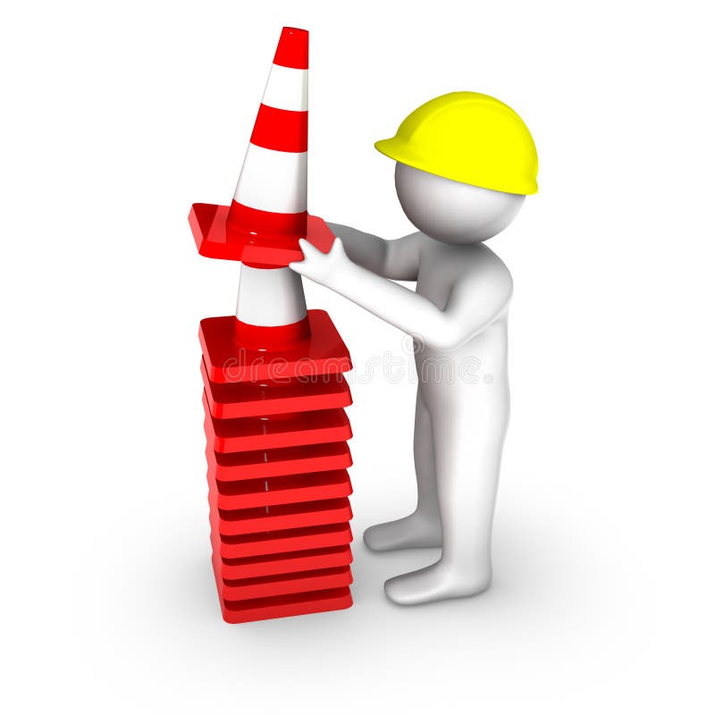 3d worker with traffic cones royalty free illustration