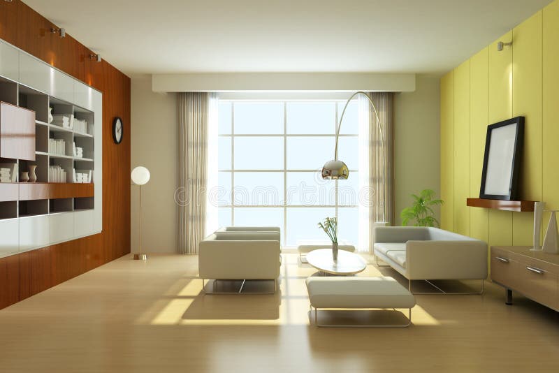 Blaues Und Braunes Wohnzimmer Mit Klimaanlage Stock Abbildung