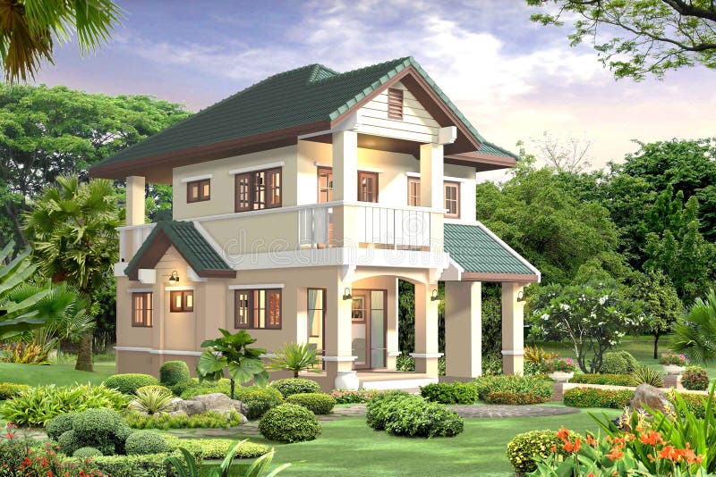 3d house perspective on garden background. 3d house perspective on garden background.