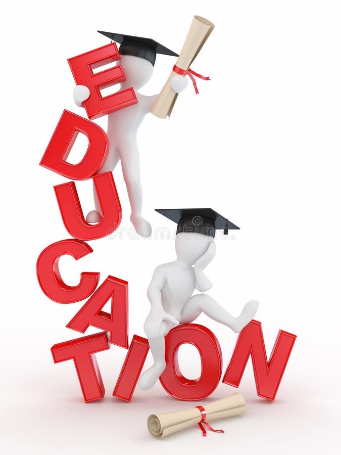 Man with diploma on text education. 3d. Man with diploma on text education. 3d