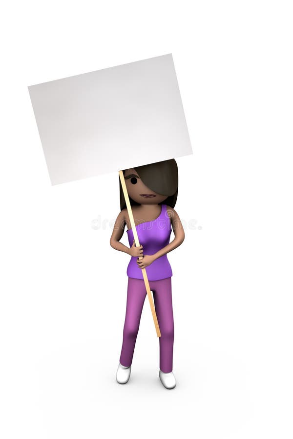 Black Modern 3D Woman Holding Protest Placard Shaded Copyspace. Black Modern 3D Woman Holding Protest Placard Shaded Copyspace