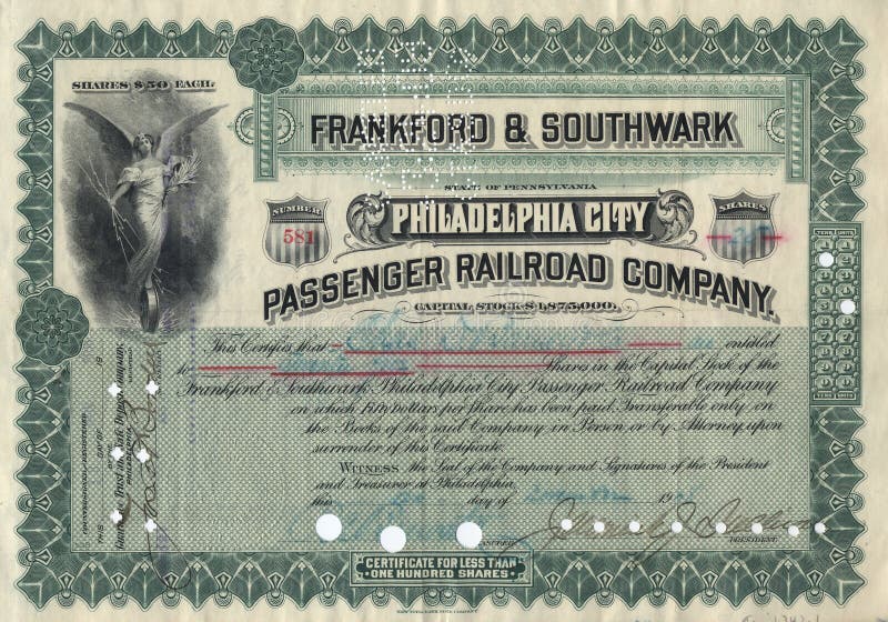 Photograph of a 19th-Century stock certificate***not under copyright****. Photograph of a 19th-Century stock certificate***not under copyright****