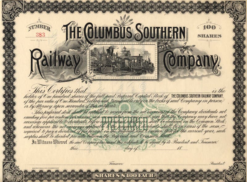 Photograph of a 19th-Century stock certificate***not under copyright****. Photograph of a 19th-Century stock certificate***not under copyright****