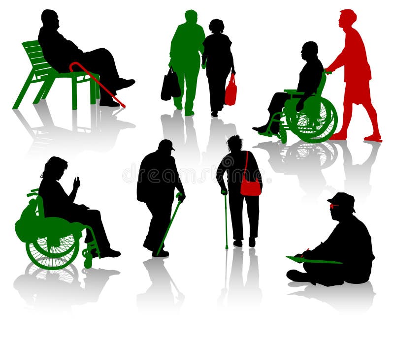 Silhouette of old people and disabled persons. Silhouette of old people and disabled persons