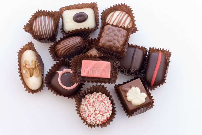 Close up of various colorful chocolat bonbons isolated on white. Close up of various colorful chocolat bonbons isolated on white