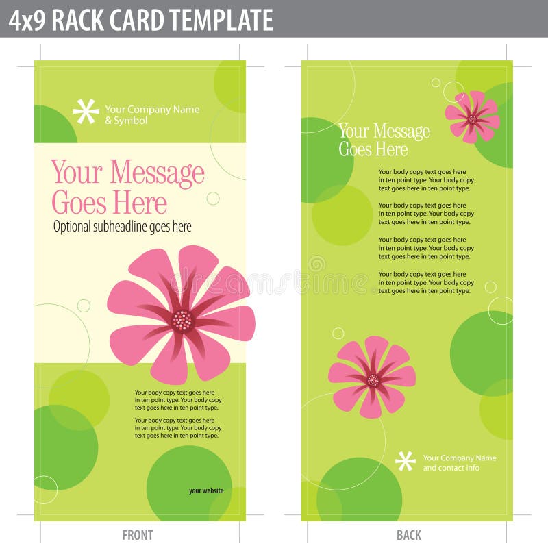 4x9 Rack Card Modello di Brochure (include indicatori di ritaglio, sanguina, e il tasto di linea di elementi in strati)