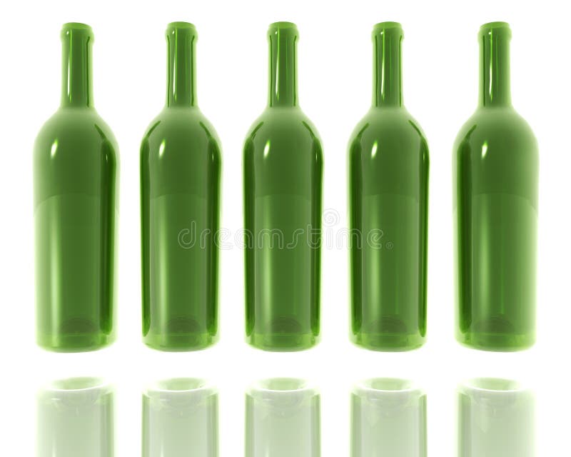 5 green glass bottles