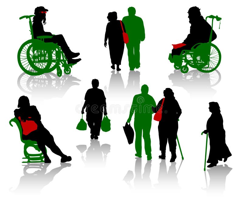 Silhouette of old people and disabled persons. Silhouette of old people and disabled persons