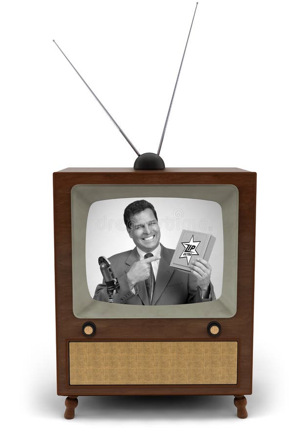 1950er Jahre-Fernseher mit ein Nachrichtensprecher Lesen einer Nachricht.