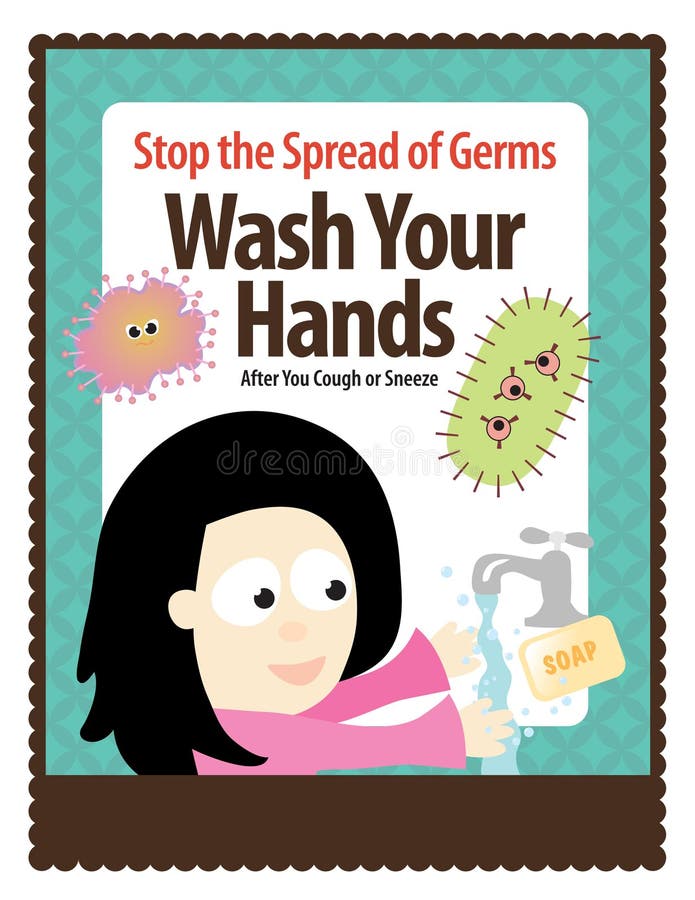 8.5x11 Flyer with girl washing hands and germs. 8.5x11 Flyer with girl washing hands and germs