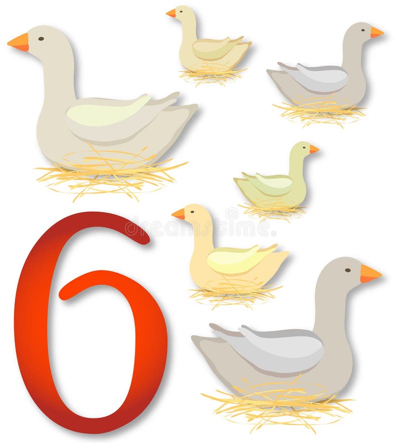 Six neutral tone geese sitting on straw nests. Part 6 of the 12 Days of Christmas. Six neutral tone geese sitting on straw nests. Part 6 of the 12 Days of Christmas