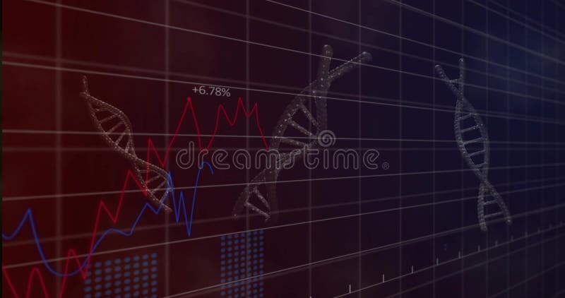 Плавающая проволочная спираль ДНК в центре-справа на информационной панели, отображающая +6 иллюстрация вектора
