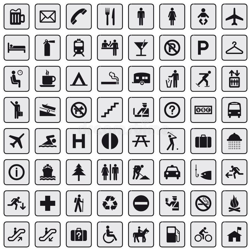 64 different icons, pictogramms - tourism, travel, shopping. 64 different icons, pictogramms - tourism, travel, shopping
