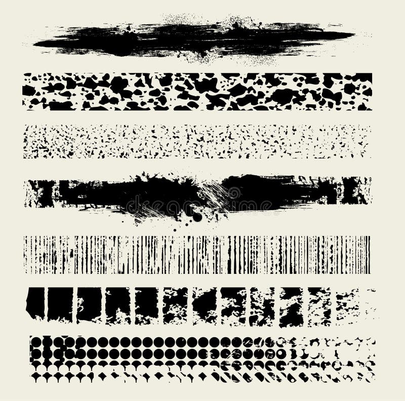 7 Grunge Brushes Line. Vector.