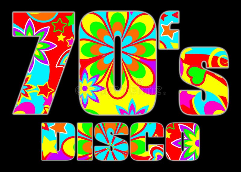 Funky psychedelic postcard for a 1970s disco night on a black background for posters, flyers, headers, cards, invites, invitations or labels. Funky psychedelic postcard for a 1970s disco night on a black background for posters, flyers, headers, cards, invites, invitations or labels.