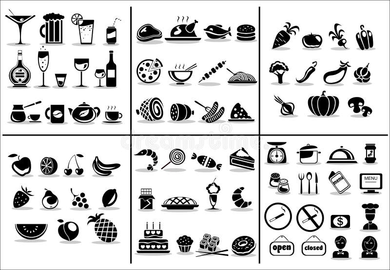 77 food and drink icons set for white background. 77 food and drink icons set for white background