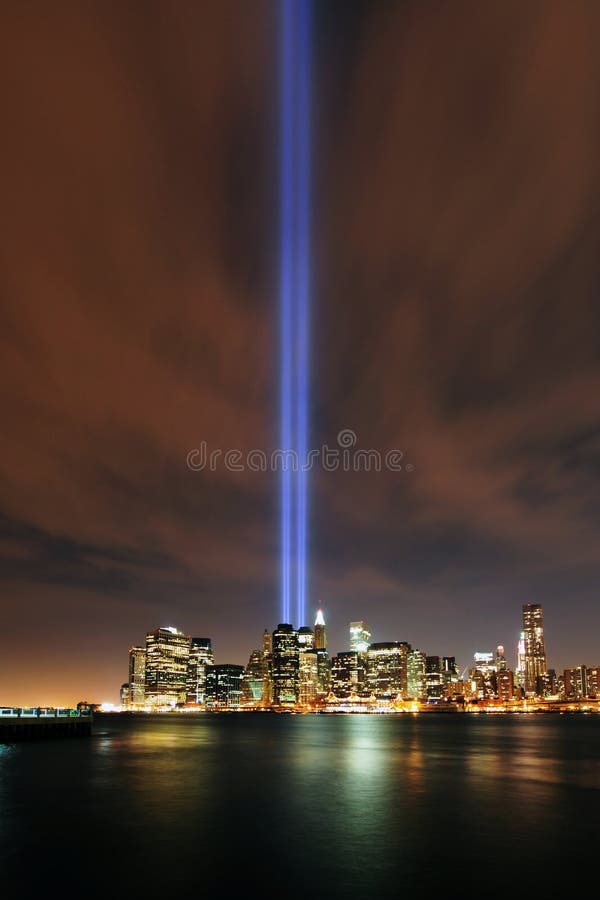 Manhattan at night on September 11, 2010. Art display called Tribute in Lights for the victims of the 9/11 tragedy. Manhattan at night on September 11, 2010. Art display called Tribute in Lights for the victims of the 9/11 tragedy.