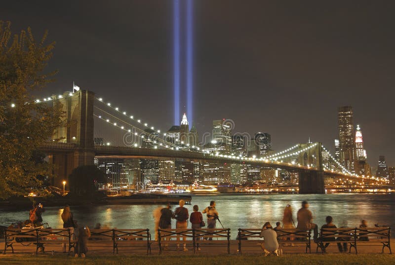 This was shot near Brooklyn Bridage of New York City on Sept. 11, 2010.The twin beams of light illuminated the evening sky for the ninth anniversary of 9/11-2001 terrorism attacks to honor the victims. This was shot near Brooklyn Bridage of New York City on Sept. 11, 2010.The twin beams of light illuminated the evening sky for the ninth anniversary of 9/11-2001 terrorism attacks to honor the victims.