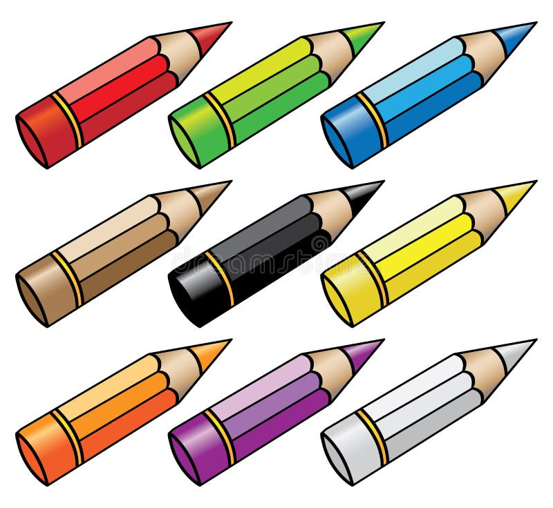 9 colour pencils stock illustration