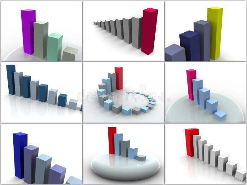 Collage from 9 three-dimensional schedules. icons. 3d. Collage from 9 three-dimensional schedules. icons. 3d