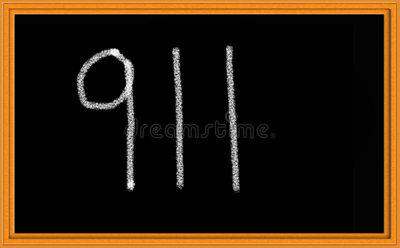 The number 911 written on chalkboard to indicate emergency and/or September 11th. The number 911 written on chalkboard to indicate emergency and/or September 11th