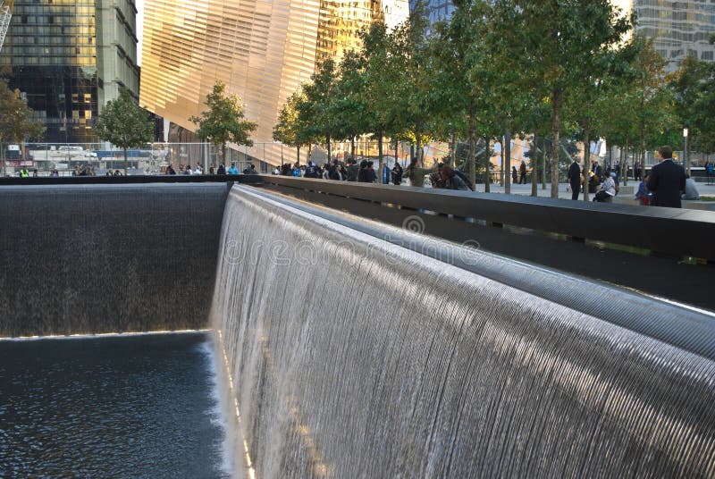 The 9/11 Memorial footprint of the Twin Towers pool, waterfall and surrounding buildings. The 9/11 Memorial footprint of the Twin Towers pool, waterfall and surrounding buildings.