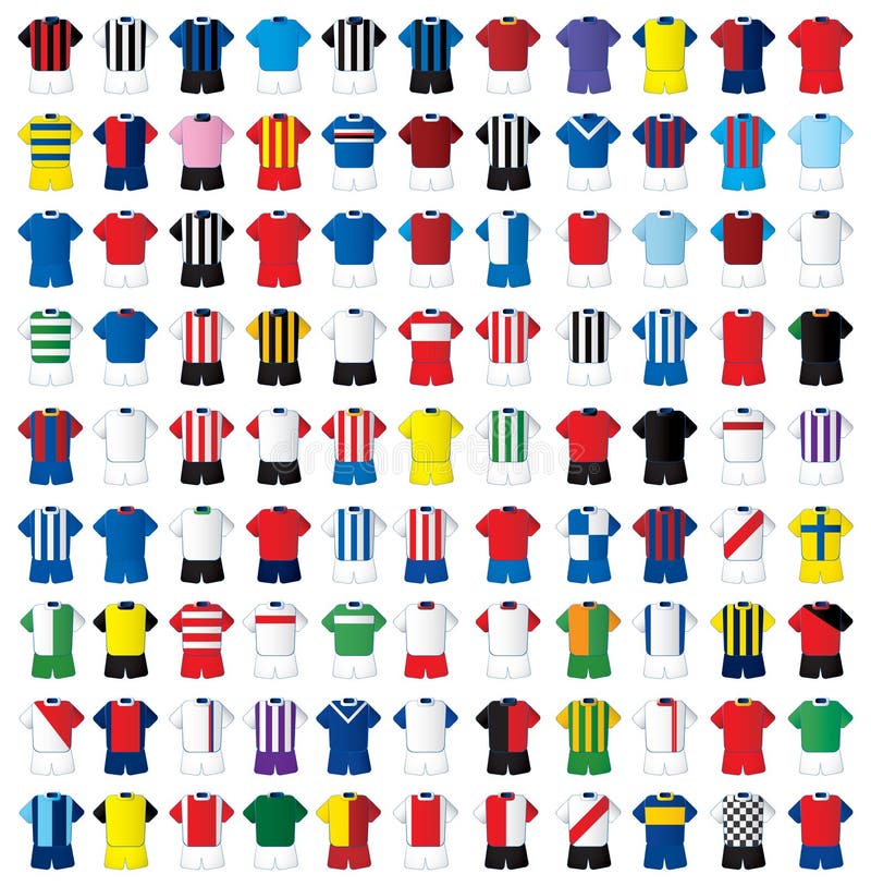 Vector set of 99 football shirts. Vector set of 99 football shirts