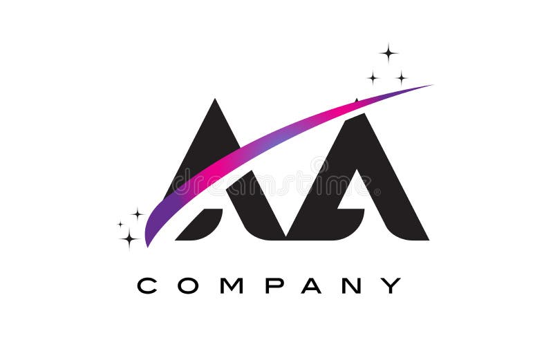 AA Um design de logótipo com a letra A preta e um swoosh roxo magenta ilustração stock