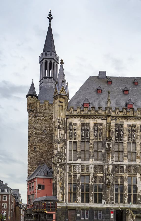 Aachen Rathaus (city hall), Germany. Statue, famous.