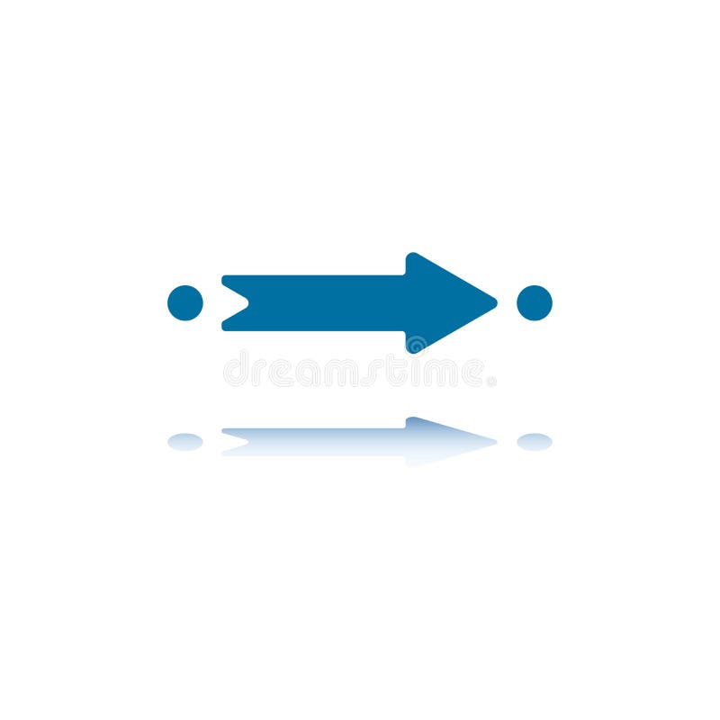 Horizontal Straight Arrow From Point A to Point B, With Reflection on Bottom Plane. Horizontal Straight Arrow From Point A to Point B, With Reflection on Bottom Plane