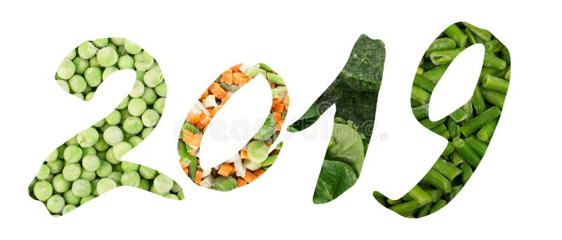 2019 aantallen Creatieve Collage met Bevroren Gemengde Groenten stock foto's 2019 aantallen Creatieve Collage met Bevroren Gemengde Groenten stock foto's
