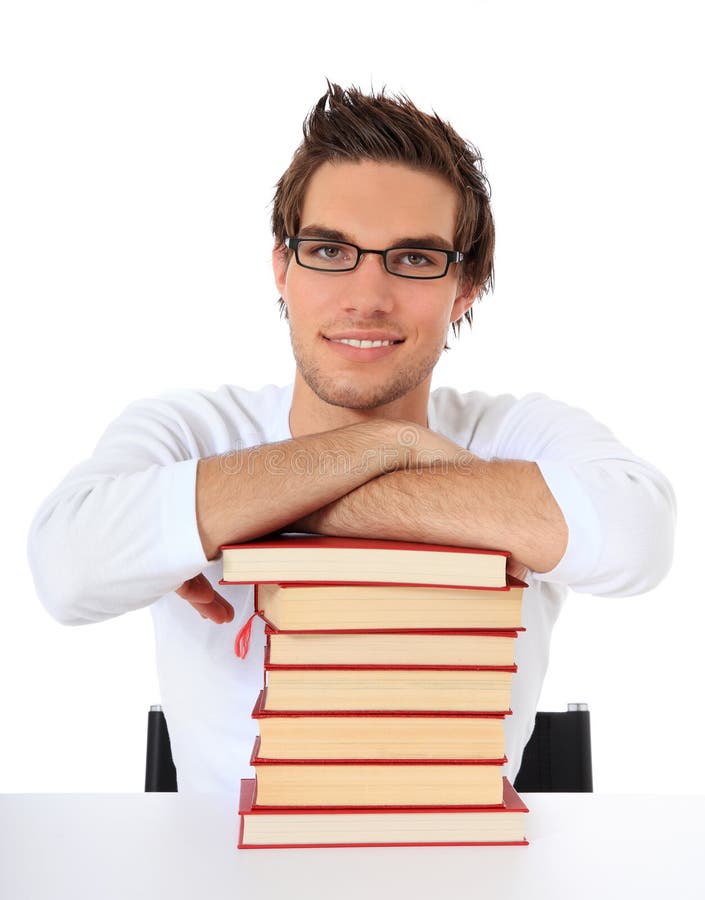 Portrait shot of an attractive student with pile of books. All on white background. Portrait shot of an attractive student with pile of books. All on white background.