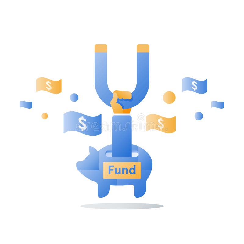 Aantrekkend geld, mobiliserings van geldencampagne, de magneet van de handholding, cash flow, nieuwe handelsinvesteringen, de ink stock illustratie Aantrekkend geld, mobiliserings van geldencampagne, de magneet van de handholding, cash flow, nieuwe handelsinvesteringen, de ink stock illustratie
