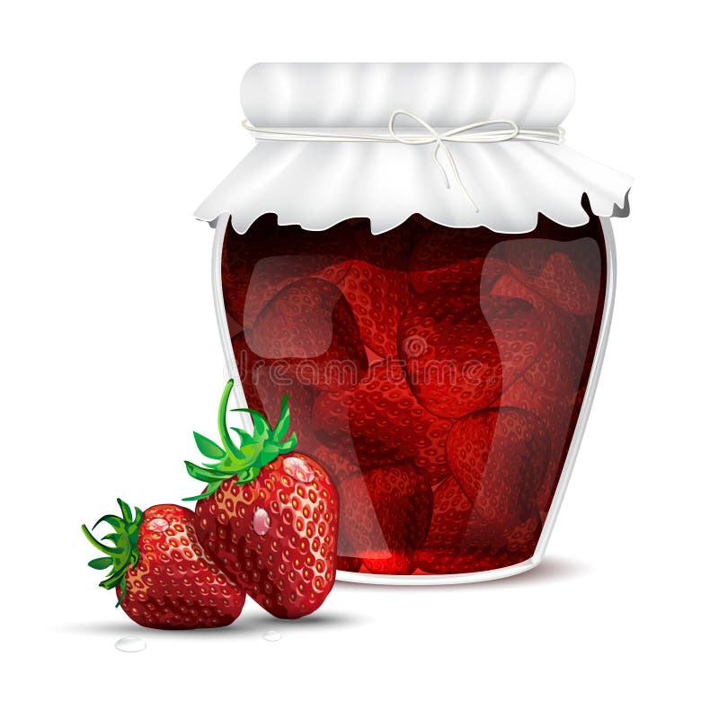 Aardbeijam in een kruik en verse aardbeien royalty-vrije illustratie Aardbeijam in een kruik en verse aardbeien royalty-vrije illustratie