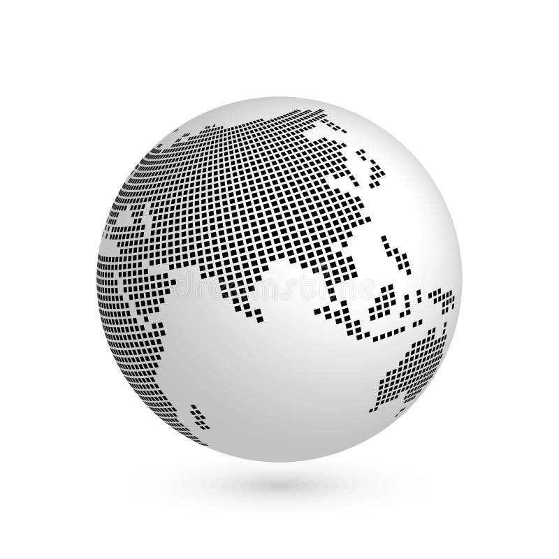 Aardebol met zwarte geregelde kaart van continenten Azië 3D vectordieillustratie met schaduw op wit wordt geïsoleerd stock illustratie Aardebol met zwarte geregelde kaart van continenten Azië 3D vectordieillustratie met schaduw op wit wordt geïsoleerd stock illustratie
