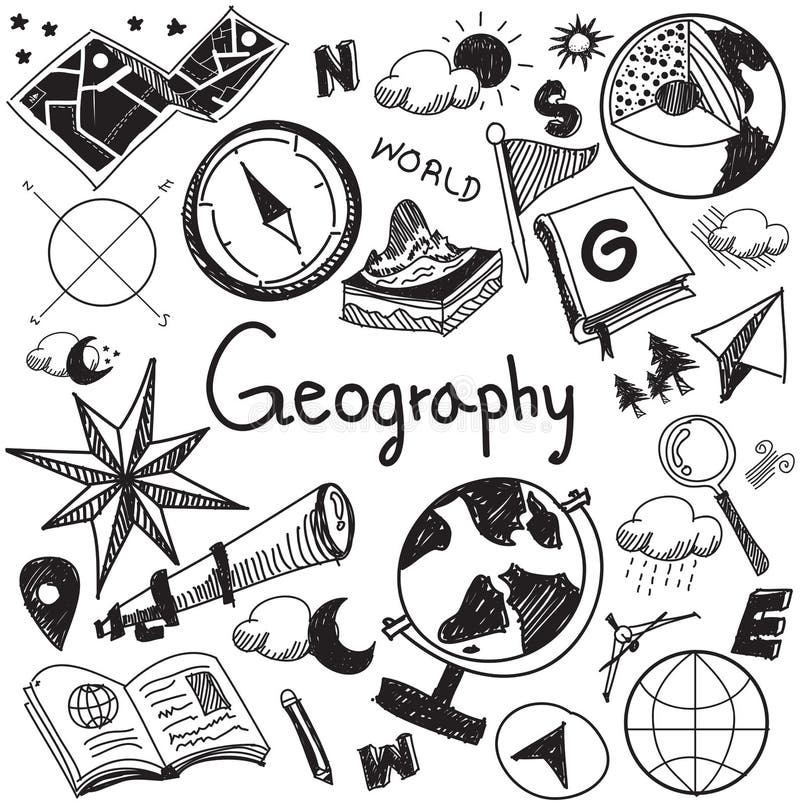 Aardrijkskunde en de geologie het pictogram van de het handschriftkrabbel van het onderwijsonderwerp