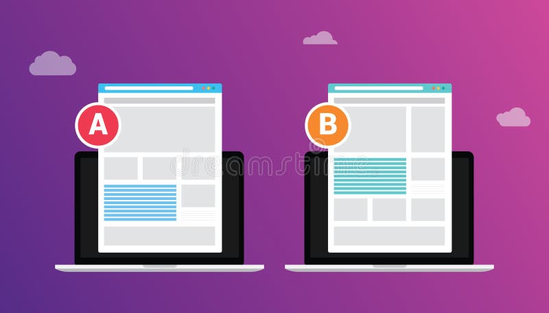 Ab een gespleten testend concept van B met twee bedrijfsmensen vergelijkt testresultaat tussen pagina 2 van de vergelijking van h vector illustratie Ab een gespleten testend concept van B met twee bedrijfsmensen vergelijkt testresultaat tussen pagina 2 van de vergelijking van h vector illustratie