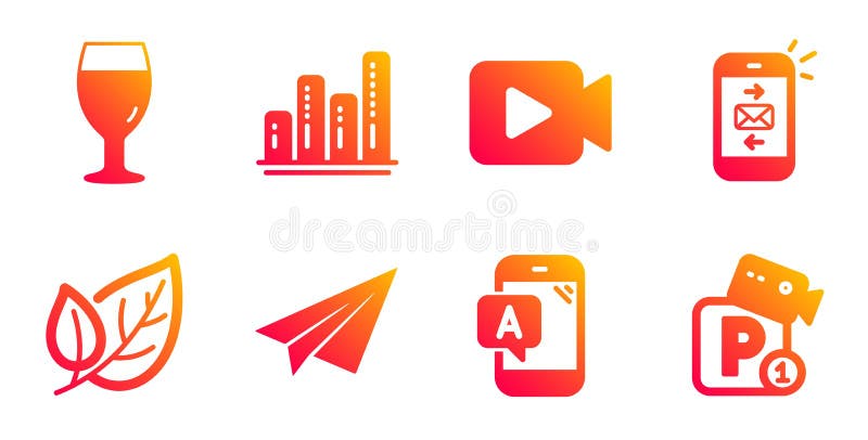 Ab testing, Graph chart and Video camera icons set. Beer glass, Paper plane and Mail signs. Vector vector illustration