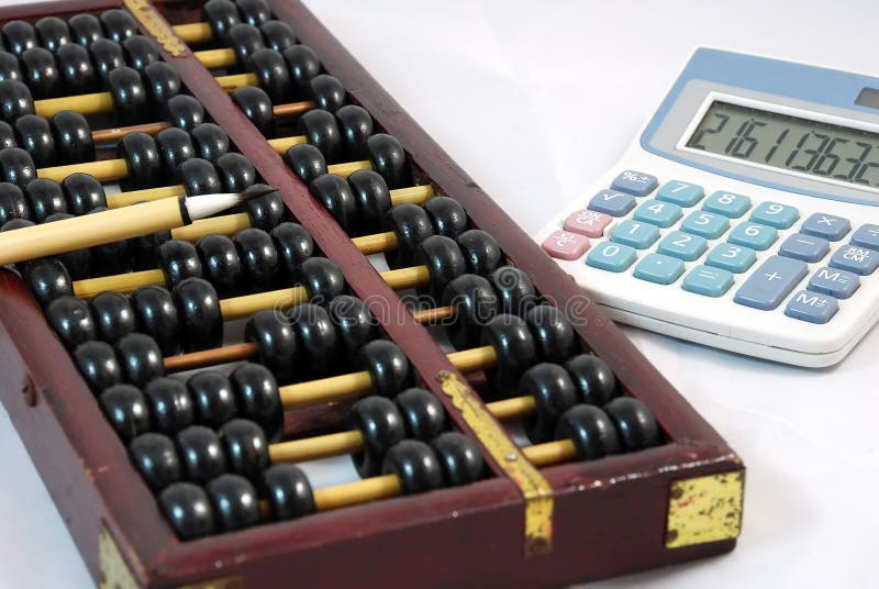 Abacus, brush and calculator