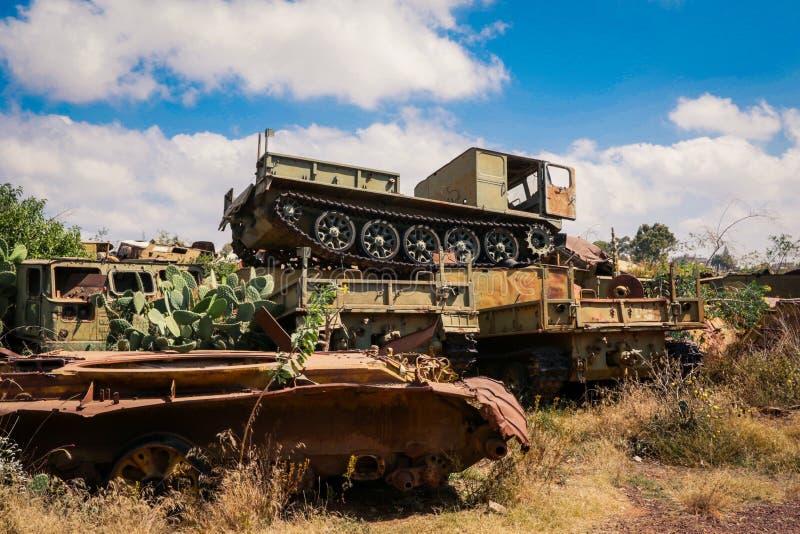 Abandoned Army Tanks on the Tank Graveyard in Asmara Stock Image