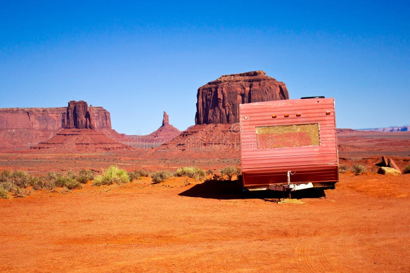 Abandoned caravan in the Monument Valley