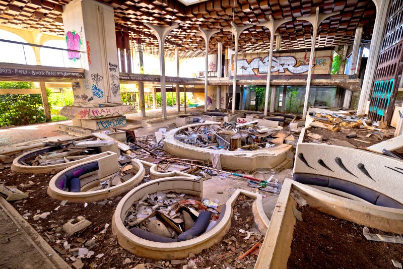 Abandoned and destructed luxury hotel interior