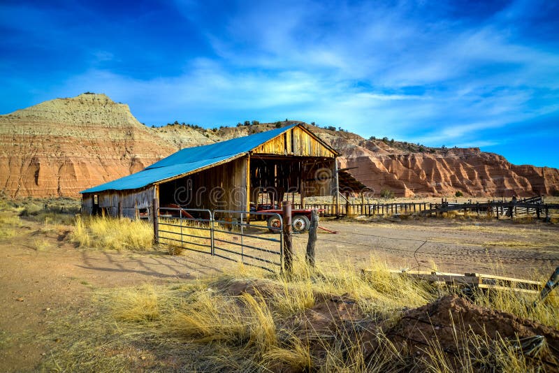 Abandoned farm animal barn in the arid desert of Arizona USA