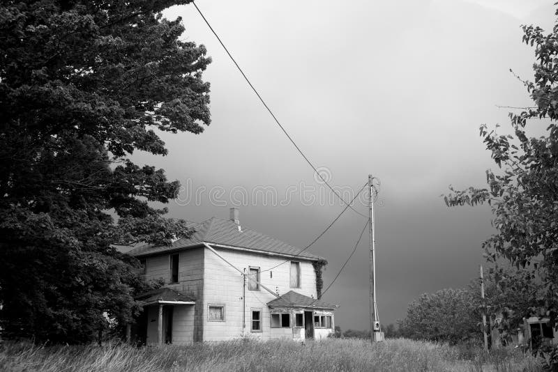 Abandoned Farm House Awaits a Downpour (B&W)