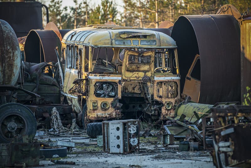 Abandoned radioactive technik that participated in the liquidation of the accident royalty free stock photography