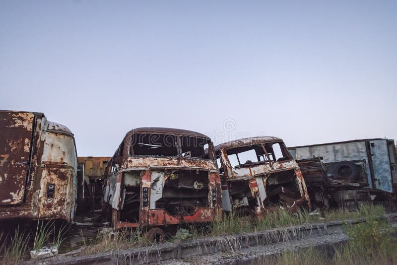 Abandoned radioactive technik that participated in the liquidation of the accident royalty free stock image