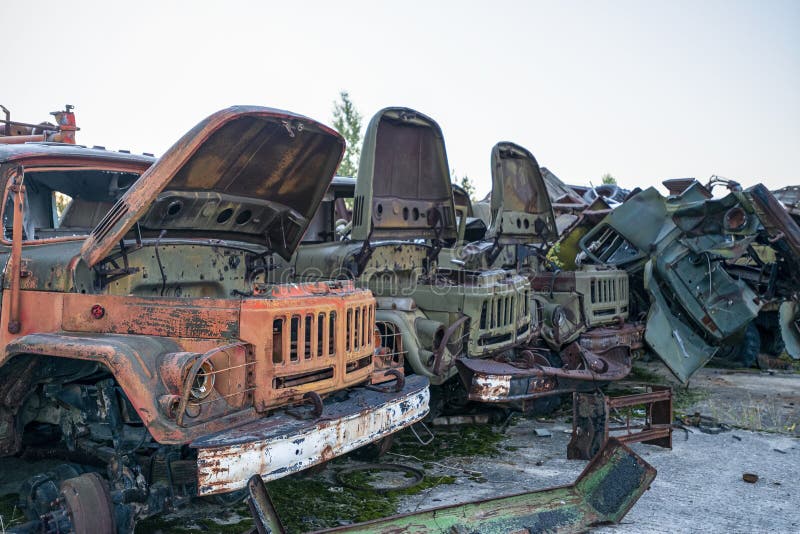 Abandoned radioactive technik that participated in the liquidation of the accident royalty free stock photos